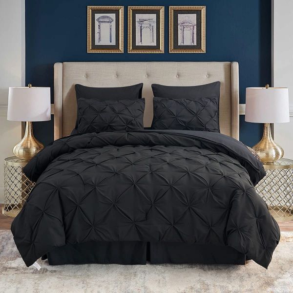 HAOK Bed in a Bag Set - 6 Pieces Pinch Pleat Bedding Comforter Sets, Pintuck Microfiber Down Alternative Twin Comforter Set
