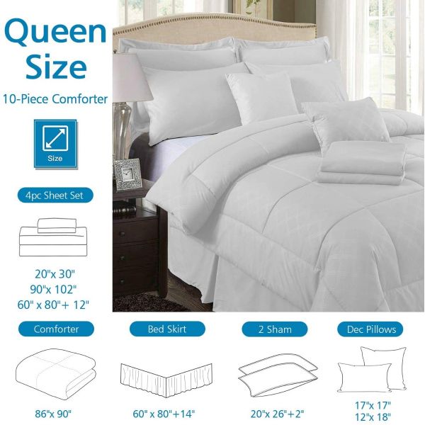 JML Comforter Set, 10 Piece Microfiber Bedding Comforter Sets with Shams, White