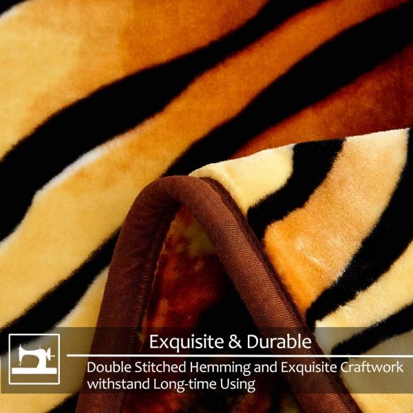 Heavy Korean Mink Fleece Blanket – 2 Ply Reversible 520GSM Silky Soft Plush Warm Blanket For Autumn Winter,tiger