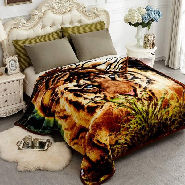 Heavy Korean Mink Fleece Blanket – 2 Ply Reversible 520GSM Silky Soft Plush Warm Blanket For Autumn Winter,tiger