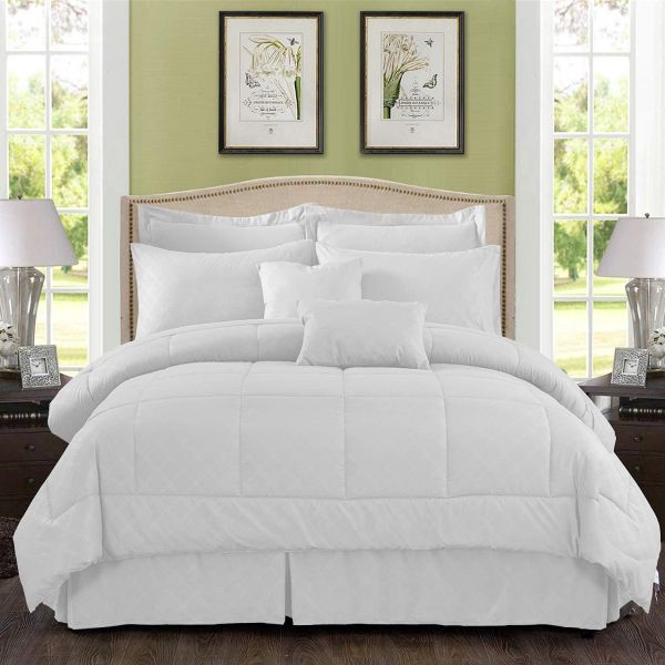 JML Comforter Set, 10 Piece Microfiber Bedding Comforter Sets with Shams, White