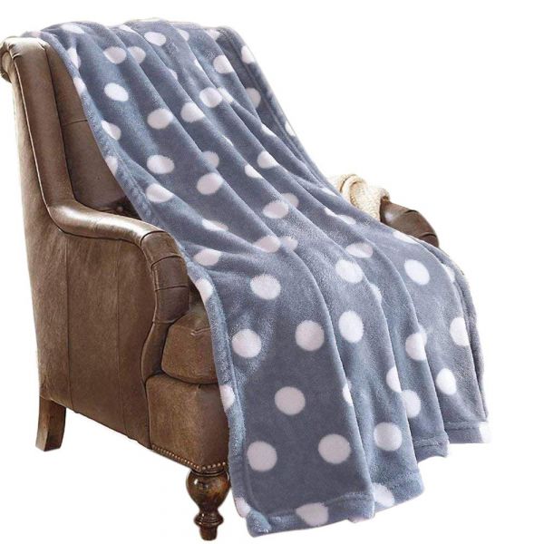 JML Flannel Blanket Sofa Couch Throw Blanket Super Soft,Pet,Travel,Home,Bed,Chair Decor- Polka Dots Grey