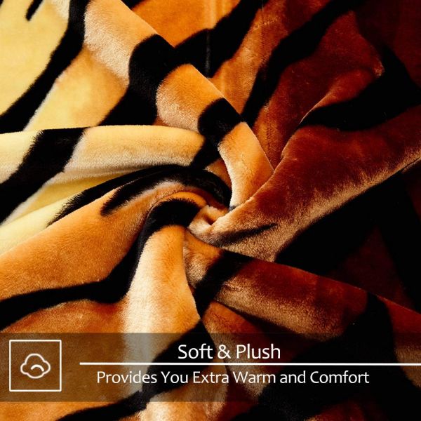 Heavy Korean Mink Fleece Blanket – 2 Ply Reversible 520GSM Silky Soft Plush Warm Blanket For Autumn Winter,tiger
