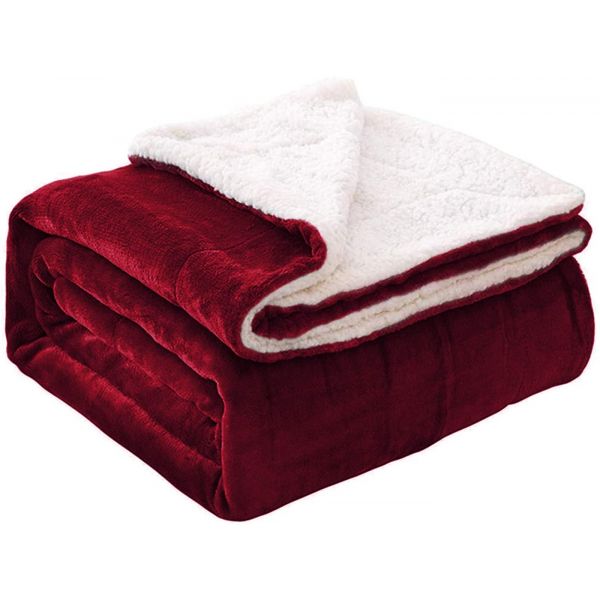 JML Throw Blanket, Sherpa Throw Blanket for Couch, Plush Soft Warm, Reversible Plush Fleece Bed Couch Blanket (Burgundy)