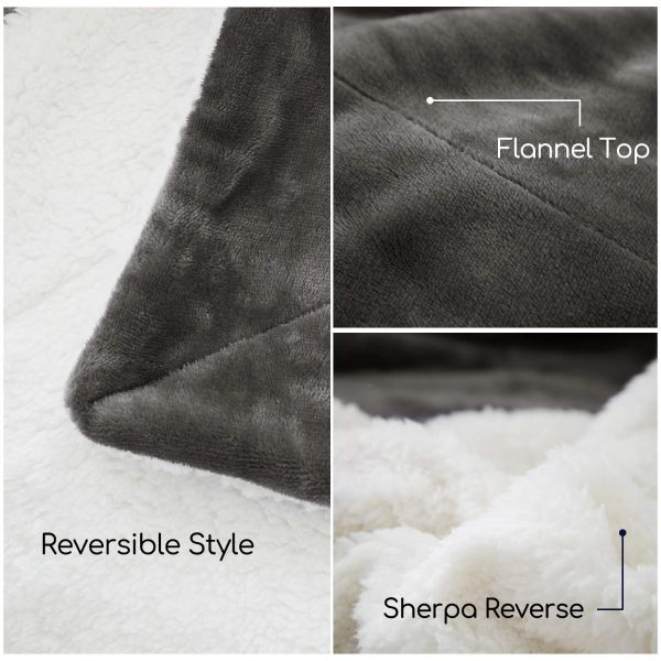 JML Sherpa Blanket Throw, Plush Soft Reversible All Season Lightweight Fleece Bed Throw Blanket for Bed Couch