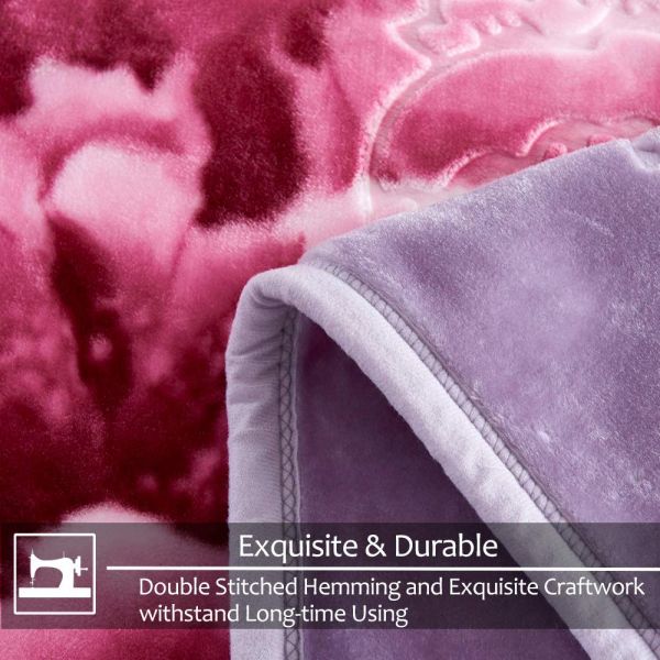 Heavy Korean Mink Fleece Blanket – 2 Ply Reversible 520GSM Silky Soft Plush Warm Blanket for Autumn Winter,light purple