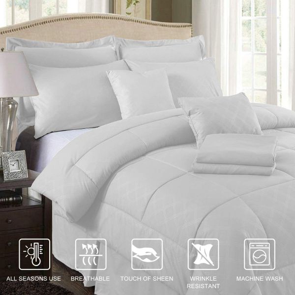 JML Comforter Set, 10 Piece Microfiber Bedding Comforter Sets with Shams, White