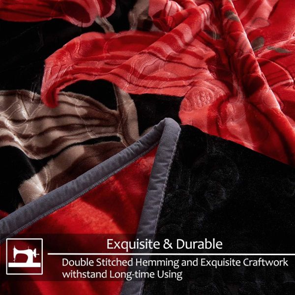 Heavy Korean Mink Fleece Blanket – 2 Ply Reversible 520GSM Silky Soft Plush Warm Blanket For Autumn Winter,Black