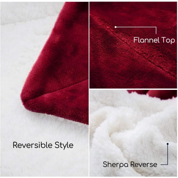 JML Throw Blanket, Sherpa Throw Blanket for Couch, Plush Soft Warm, Reversible Plush Fleece Bed Couch Blanket (Burgundy)