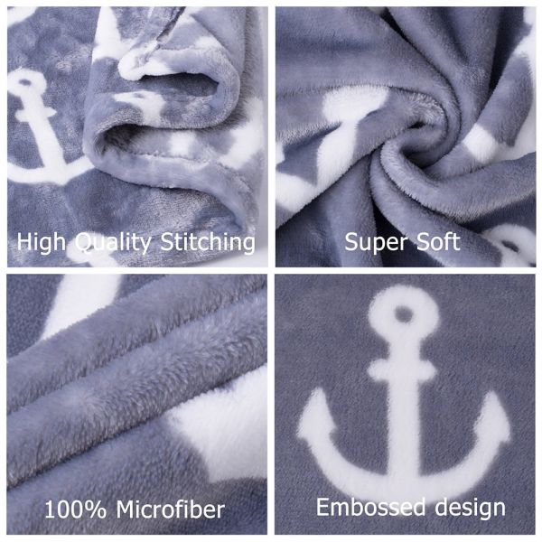 JML Flannel Blanket Sofa Couch Throw Blanket Super Soft,Pet,Travel,Home,Bed,Chair Decor- Grey Anchor