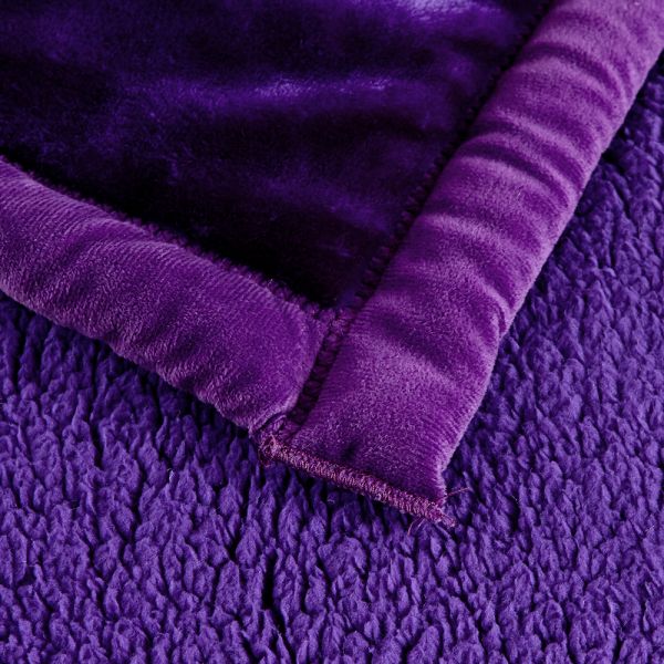 JML Sherpa Flannel Blanket, 3-Piece Fleece Blanket King with Pillow Shams, Purple