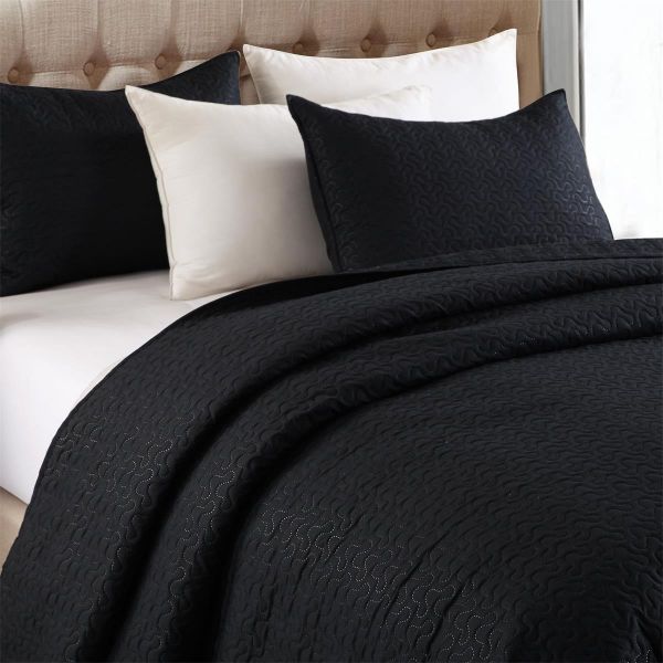 JML Quilt King Size Set 3-Piece Bedspread Coverlet with Shams Soft Brushed Microfiber, Lightweight Hypoallergenic All-Season Quilt Bedding (Black)