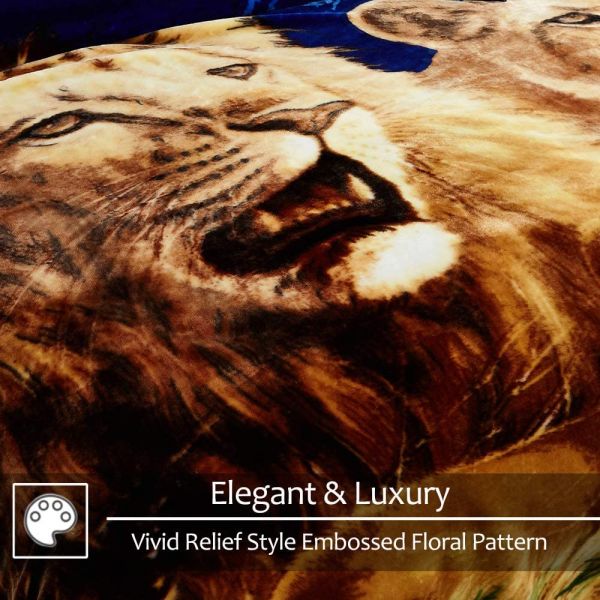 Heavy Korean Mink Fleece Blanket – 2 Ply Reversible 520GSM Silky Soft Plush Warm Blanket for Autumn Winter, Lion/Dolphin