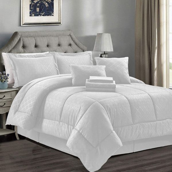 JML Comforter Set, 10 Piece Microfiber Bedding Comforter Sets with Shams, White