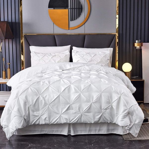 HAOK Bed in a Bag Set - 6 Pieces Pinch Pleat Bedding Comforter Sets, Pintuck Microfiber Down Alternative Twin Comforter Set