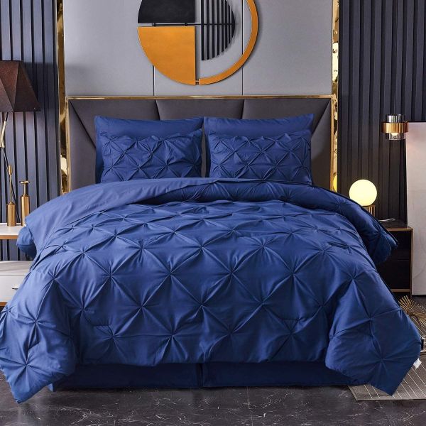HAOK Bed in a Bag Set - 6 Pieces Pinch Pleat Bedding Comforter Sets, Pintuck Microfiber Down Alternative Twin Comforter Set