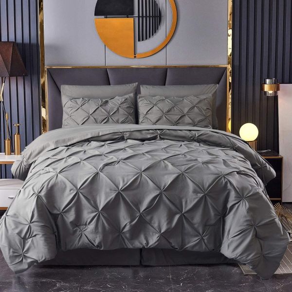 HAOK Bed in a Bag Set - 6 Pieces Pinch Pleat Bedding Comforter Sets, Pintuck Microfiber Down Alternative Twin Comforter Set