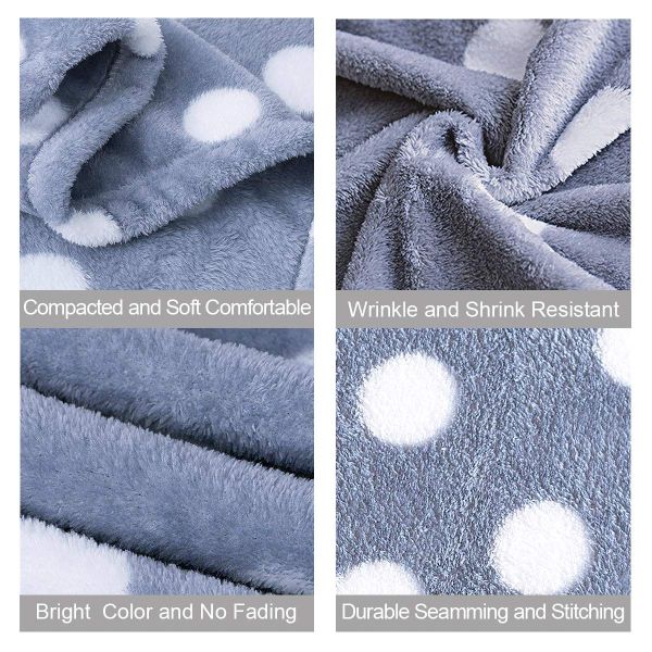 JML Flannel Blanket Sofa Couch Throw Blanket Super Soft,Pet,Travel,Home,Bed,Chair Decor- Polka Dots Grey
