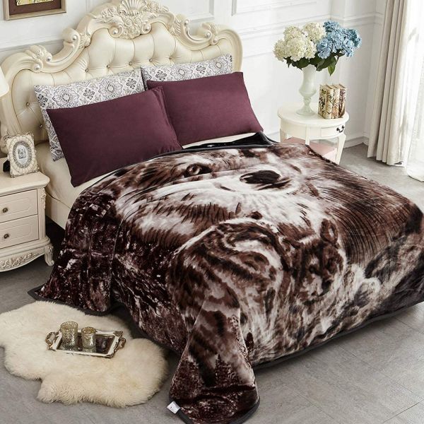 Heavy Korean Mink Fleece Blanket – 2 Ply Reversible 520GSM Silky Soft Plush Warm Blanket for Autumn Winter, Dark Wolf/Wolf