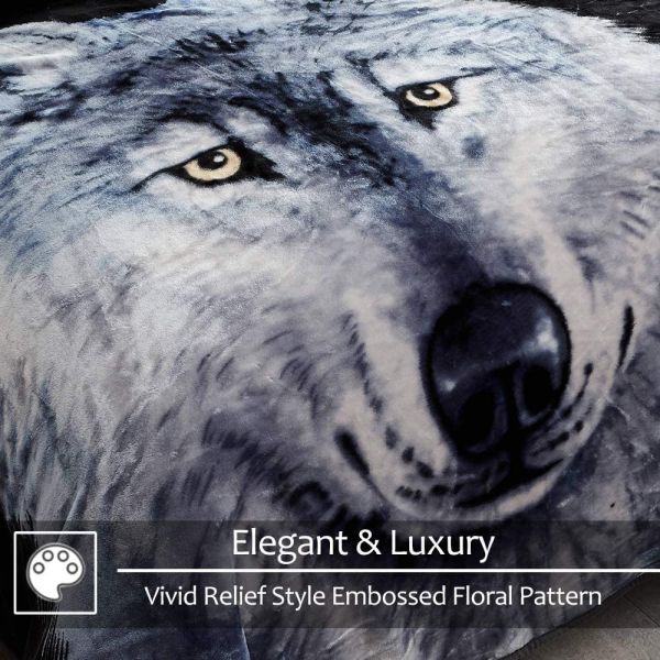 Heavy Korean Mink Fleece Blanket – 2 Ply Reversible 520GSM Silky Soft Plush Warm Blanket for Autumn Winter, Dark Wolf/Wolf