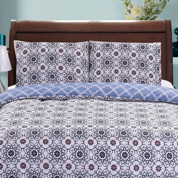 JML Duvet Cover, 3 Piece Duvet Cover Set, Soft Breathable Brushed Microfiber, dark blue