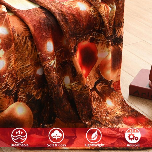 JML Flannel Throw Blanket, Christmas Holiday Printed Throw Blanket - Plush Soft Lightweight Cozy Throw Blanket for Couch Sofa Bed Decor 50 x 60 inches-Christmas Holiday Light