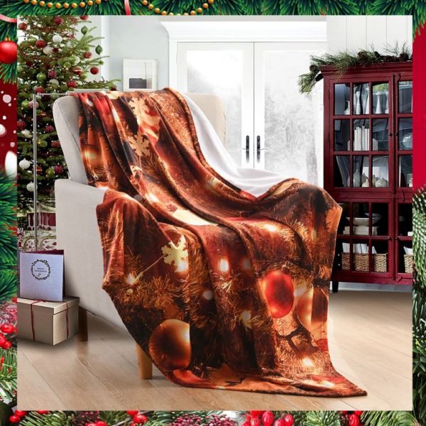 JML Flannel Throw Blanket, Christmas Holiday Printed Throw Blanket - Plush Soft Lightweight Cozy Throw Blanket for Couch Sofa Bed Decor 50 x 60 inches-Christmas Holiday Light
