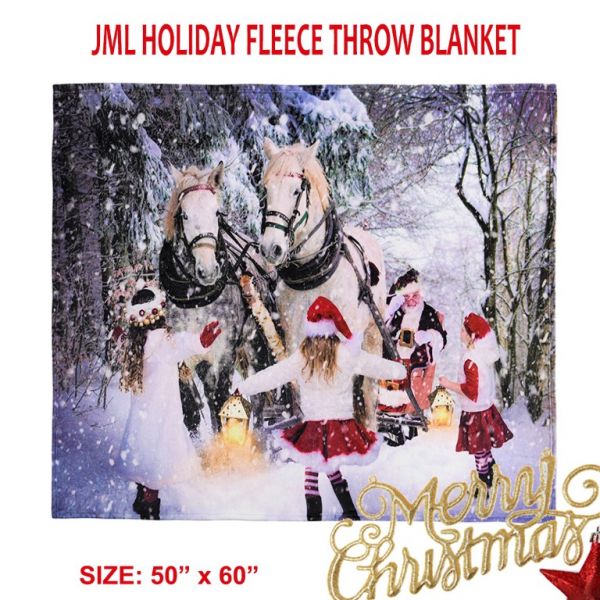 JML Flannel Throw Blanket, Christmas Holiday Printed Throw Blanket - Plush Soft Lightweight Cozy Throw Blanket for Couch Sofa Bed Decor 50 x 60 inches-Christmas Theme