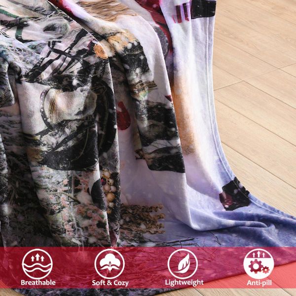 JML Flannel Throw Blanket, Christmas Holiday Printed Throw Blanket - Plush Soft Lightweight Cozy Throw Blanket for Couch Sofa Bed Decor 50 x 60 inches-Christmas Theme