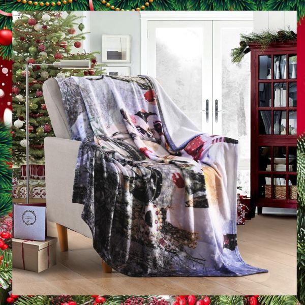 JML Flannel Throw Blanket, Christmas Holiday Printed Throw Blanket - Plush Soft Lightweight Cozy Throw Blanket for Couch Sofa Bed Decor 50 x 60 inches-Christmas Theme