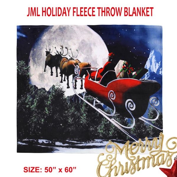 JML Flannel Throw Blanket, Christmas Holiday Printed Throw Blanket - Plush Soft Lightweight Cozy Throw Blanket for Couch Sofa Bed Decor 50 x 60 inches-Christmas Santa Claus