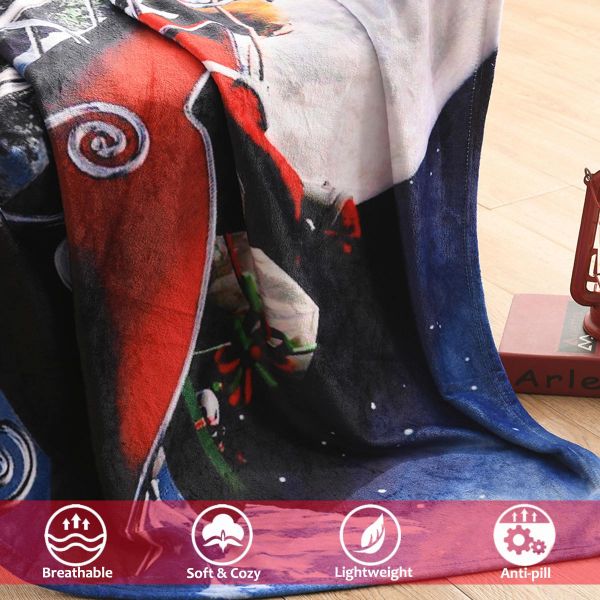 JML Flannel Throw Blanket, Christmas Holiday Printed Throw Blanket - Plush Soft Lightweight Cozy Throw Blanket for Couch Sofa Bed Decor 50 x 60 inches-Christmas Santa Claus