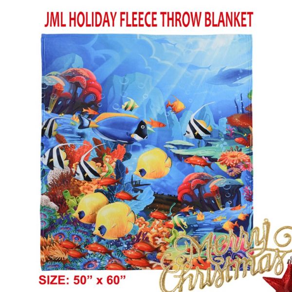 JML Flannel Throw Blanket, Christmas Holiday Printed Throw Blanket - Plush Soft Lightweight Cozy Throw Blanket for Couch Sofa Bed Decor 50 x 60 inches-Printed Tropical Fish