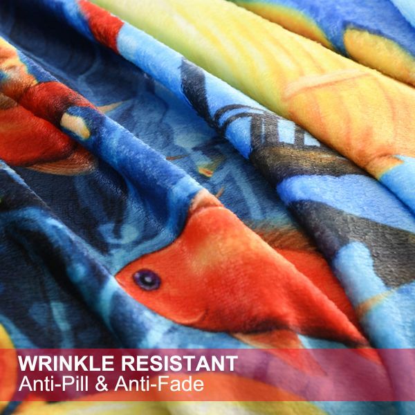 JML Flannel Throw Blanket, Christmas Holiday Printed Throw Blanket - Plush Soft Lightweight Cozy Throw Blanket for Couch Sofa Bed Decor 50 x 60 inches-Printed Tropical Fish