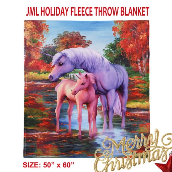 JML Flannel Throw Blanket, Christmas Holiday Printed Throw Blanket - Plush Soft Lightweight Cozy Throw Blanket for Couch Sofa Bed Decor 50 x 60 inches-Printed Unicorn