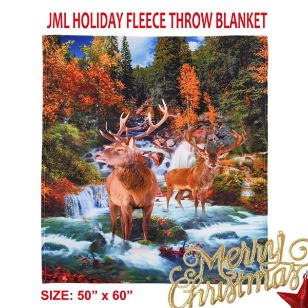 JML Flannel Throw Blanket, Christmas Holiday Printed Throw Blanket - Plush Soft Lightweight Cozy Throw Blanket for Couch Sofa Bed Decor 50 x 60 inches-Printed Reindeer