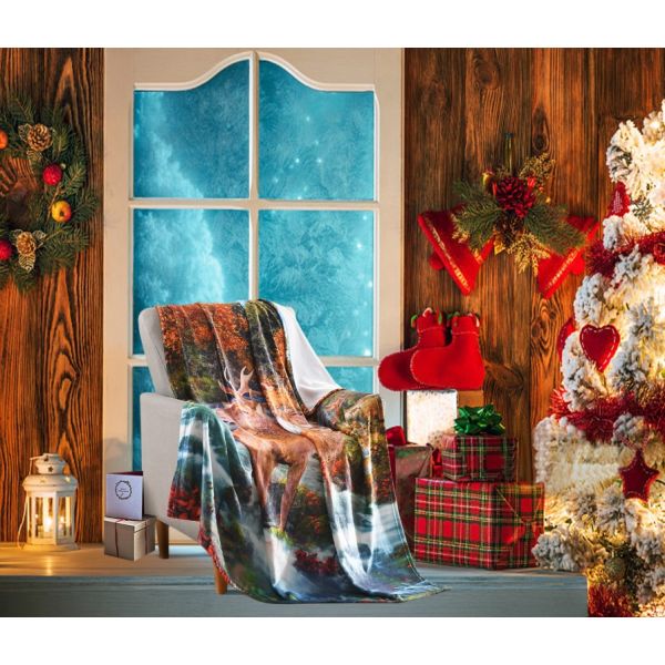 JML Flannel Throw Blanket, Christmas Holiday Printed Throw Blanket - Plush Soft Lightweight Cozy Throw Blanket for Couch Sofa Bed Decor 50 x 60 inches-Printed Reindeer