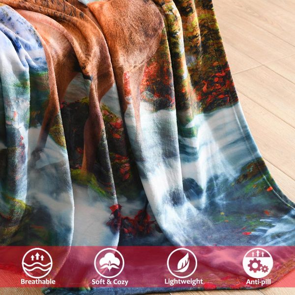 JML Flannel Throw Blanket, Christmas Holiday Printed Throw Blanket - Plush Soft Lightweight Cozy Throw Blanket for Couch Sofa Bed Decor 50 x 60 inches-Printed Reindeer