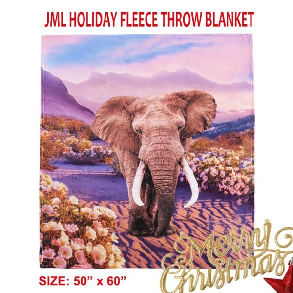 JML Flannel Throw Blanket, Christmas Holiday Printed Throw Blanket - Plush Soft Lightweight Cozy Throw Blanket for Couch Sofa Bed Decor 50 x 60 inches-Printed Unicorn Elephant