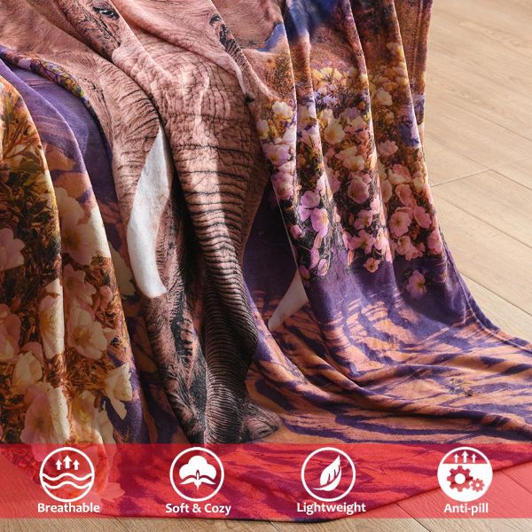 JML Flannel Throw Blanket, Christmas Holiday Printed Throw Blanket - Plush Soft Lightweight Cozy Throw Blanket for Couch Sofa Bed Decor 50 x 60 inches-Printed Unicorn Elephant