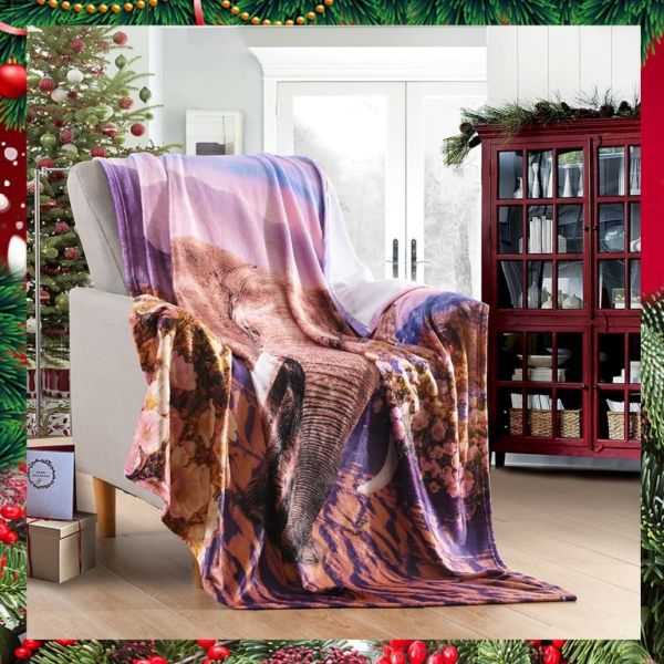 JML Flannel Throw Blanket, Christmas Holiday Printed Throw Blanket - Plush Soft Lightweight Cozy Throw Blanket for Couch Sofa Bed Decor 50 x 60 inches-Printed Unicorn Elephant