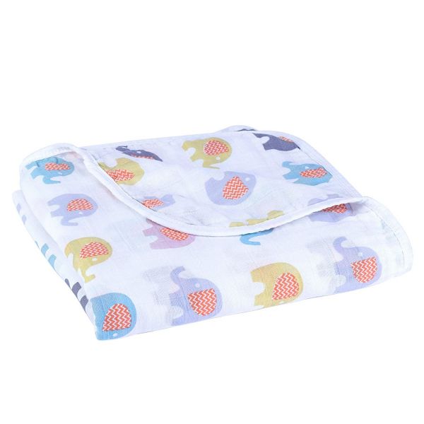 Baby Cotton Muslin Swaddle Blankets - 100% Cotton 4 Layer Super Soft & Breathable Receiving Blankets, 44 x 44 inch (Elephant)