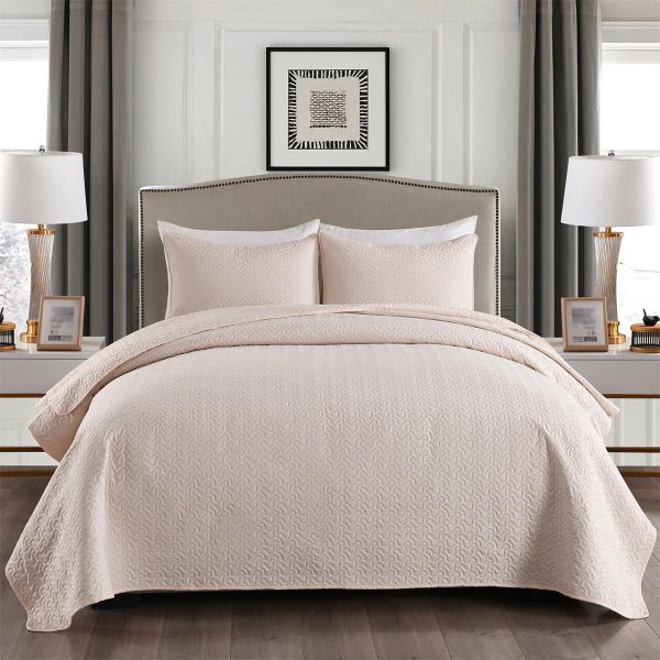 JML Quilt Set 3-Piece Bedspread Coverlet with Shams Soft Brushed Microfiber, Lightweight Hypoallergenic All-Season Quilt Bedding (92