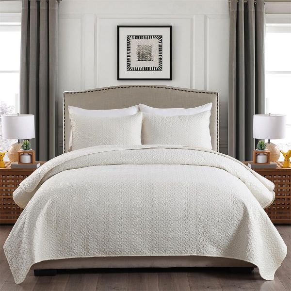 JML Quilt Set, 3 Piece Reversible Quilt Set - Patchwork Quilt - Soft Microfiber Lightweight Coverlet Bedspread for All Season - Light Grey (Includes 1 Quilt, 2 Shams)