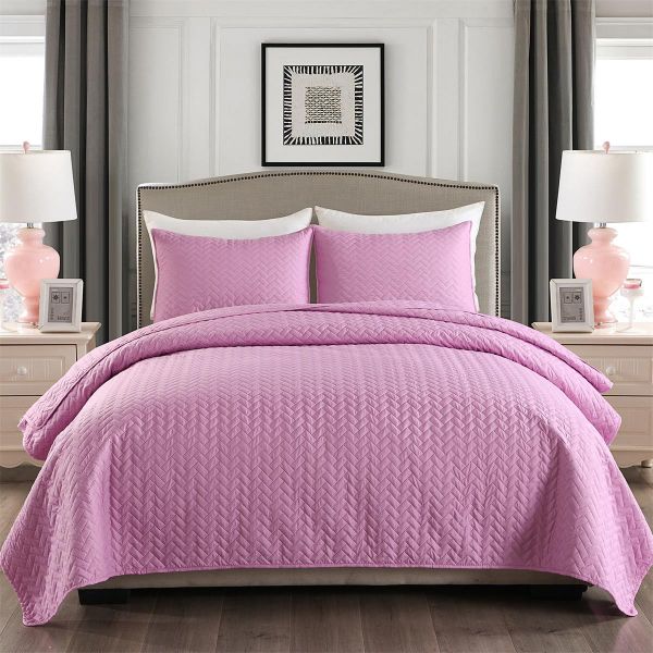 JML Quilt Set 3-Piece Bedspread Coverlet with Shams - Soft Brushed Microfiber, Lightweight Hypoallergenic All-Season Quilt Bedding (Pastel Lavender)