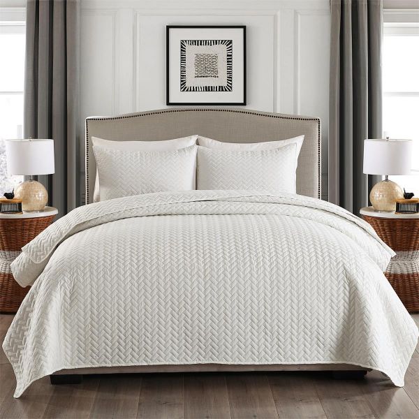 JML Quilt Set 3-Piece Bedspread Coverlet with Shams Soft Brushed Microfiber, Lightweight Hypoallergenic All-Season Quilt Bedding (Snow White)