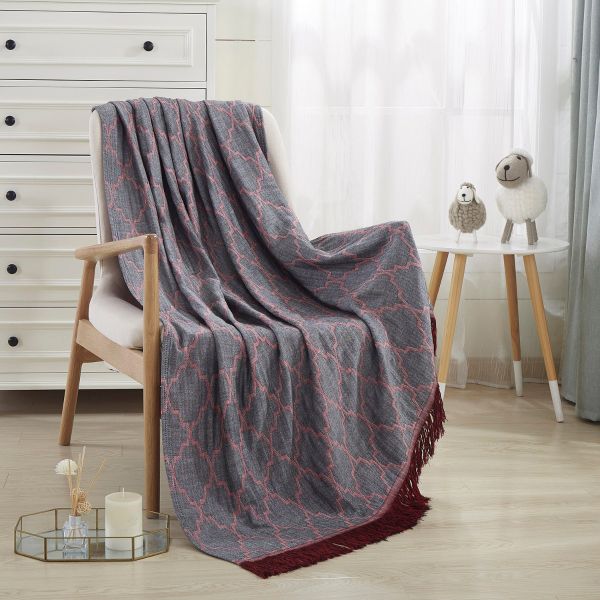 JML Bamboo Cotton Throw Blanket- Soft Jacquard Organic Throw Blanket with Tassels Shawls and Wraps Cotton Blankets for Couch Bed Sofa Chair Travel Lap Summer Adult,50