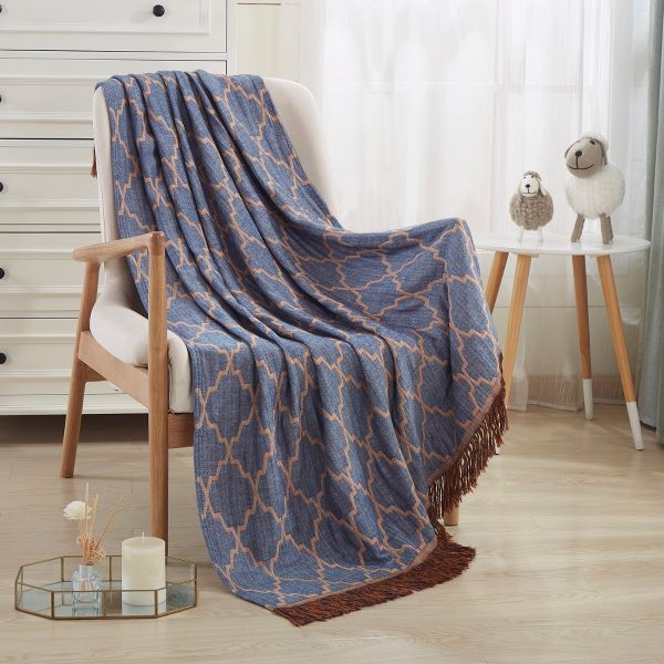 JML Throw Blanket Soft Jacquard Organic Bamboo Cotton Throw Blanket for Couch Bed Shawls and Wraps Cotton Blankets with Tassels for Home Sofa Chair Travel Lap Adult,50