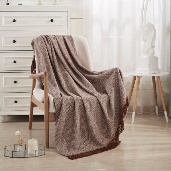 JML Throw Blanket Soft Jacquard Organic Bamboo Cotton Throw Blanket for Couch Shawls and Wraps Cotton Blanket with Tassels for Bed Home Sofa Chair Travel Lap Summer Adult,50