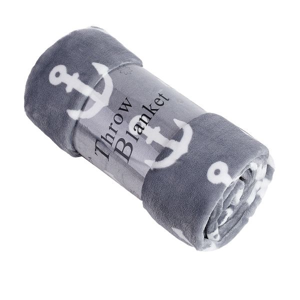 JML Flannel Blanket Sofa Couch Throw Blanket Super Soft,Pet,Travel,Home,Bed,Chair Decor- Grey Anchor